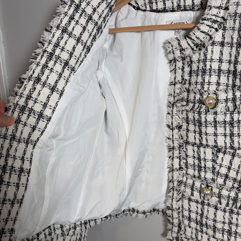 Nanette Lepore Tweed Jacket Quiet Luxury French Girl Chic Sz 6 Windowpane White - Picture 7 of 15